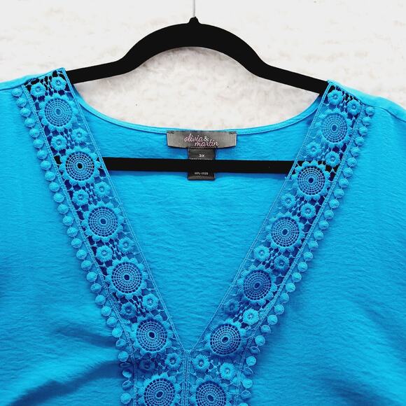 Blouse Size 3X Blue Lace Insert Cruise Going-Out Top Resortwear Vacation Whimsy - Picture 4 of 15